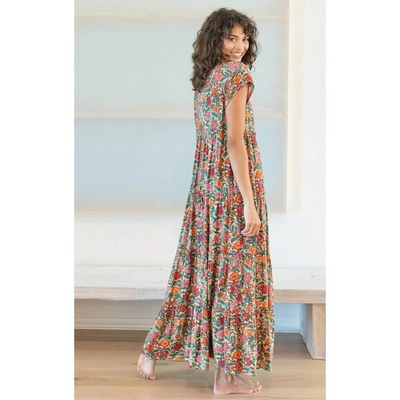 NWT Natural Life Berkley Maxi Dress in Tan Pink Floral Boho Casual Large - Picture 3 of 11
